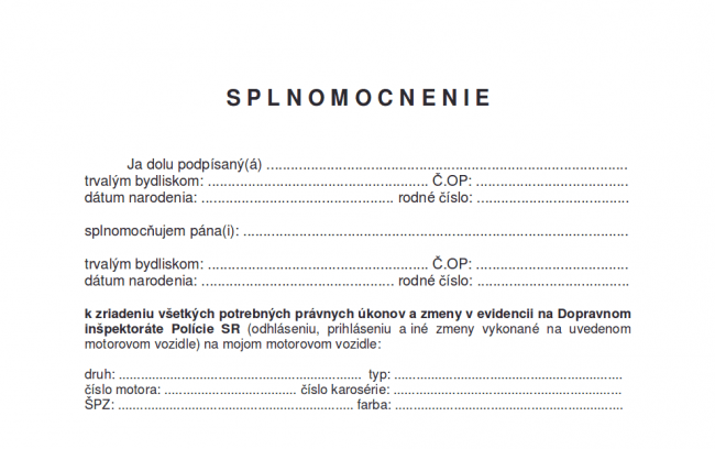 Splnomocnenie na odhlásenie auta.